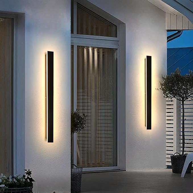 2 Pack Modern Outdoor Wall Lights 47.2 Inche 3000K LED Outdoor Wall Light for House Exterior Wall Garage Entrance Lighting Fixtures IP65 Long Strip Wall Sconces for Doorway Patio Passage