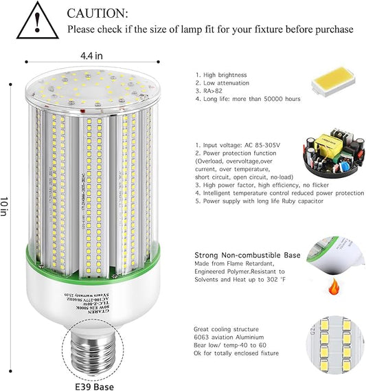 80W LED Corn Light Bulb 2pack,250 Watt Metal Halide HPS CFL HID lamp LED Replacement,5000K E39 Mogul Base,for Street and Area Lighting Bay Light Fixture Warehouse Workshop Garage Gyms