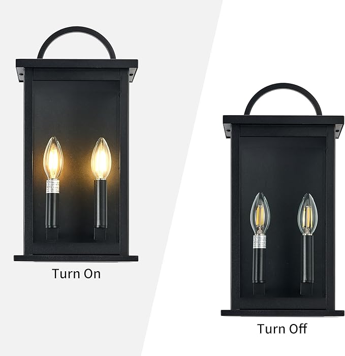 Outdoor Wall Sconce,2-Light in Black Rectangular Metal Frame and Clear Glass Shade Waterproof Porch Light Patio Light,Bulbs Not Included