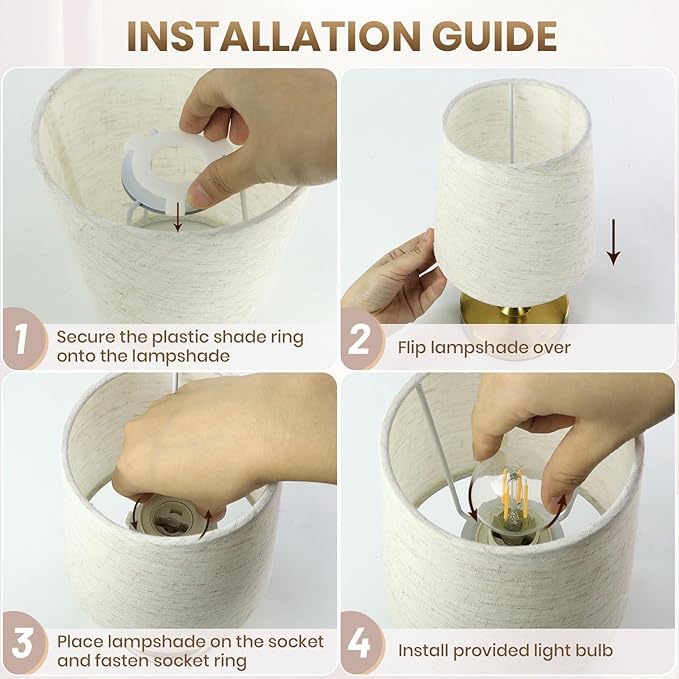 Cordless LED Table Lamp with Dimmer - 5200mAh Rechargeable Battery Operated Lamp Included 2700K Bulb, Gold Portable Stepless Touch Night Light for Bedroom Patio Home (Beige Fabric Shade)