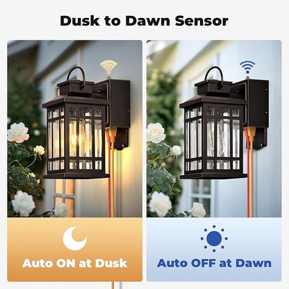 Porch Lights Outdoor with GFCI Outlet, Modern Oil Rubbed Bronze Exterior Lighting Fixtures with Gold Trim, Aluminum Waterproof Outdoor Light Fixtures Wall Mount for Garage, Garden, Entrance
