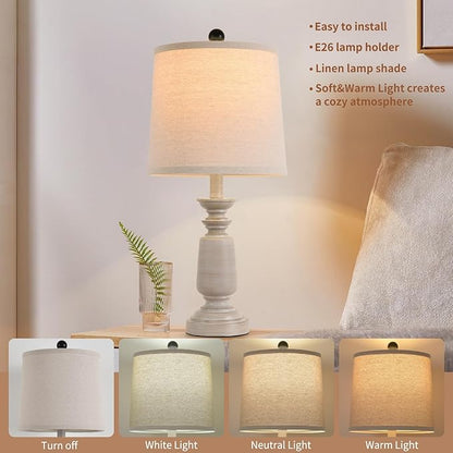 Terpsichore Lamps Set of 2 Modern Farmhouse Table Lamp Bedside Reading Lights Living Room End Lamps Bedroom Night Light,High 22.5 Inch,Light Wood Grain,with Fabric Lamp Shade,Bulb Not Included