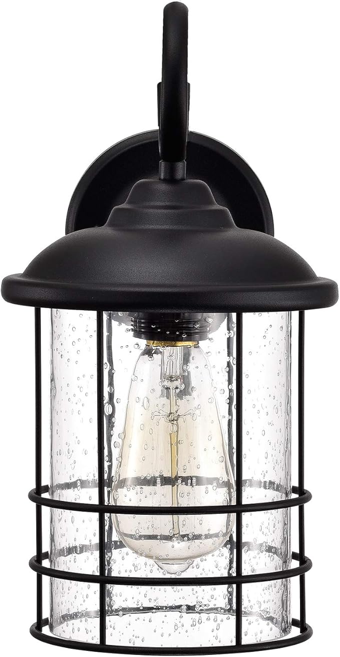 MICSIU 12 Inch Outdoor Wall Lantern 2 Pack, Textured Black Exterior Wall Sconce with Clear Seedy Glass, Waterproof Outside Porch Lights for House, Entryway, Home, Patio, Garage, Doorway