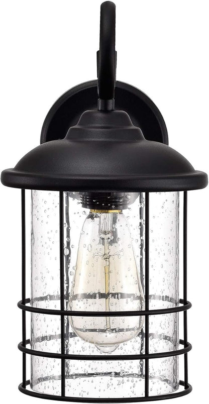 MICSIU 12 Inch Outdoor Wall Lantern 2 Pack, Textured Black Exterior Wall Sconce with Clear Seedy Glass, Waterproof Outside Porch Lights for House, Entryway, Home, Patio, Garage, Doorway
