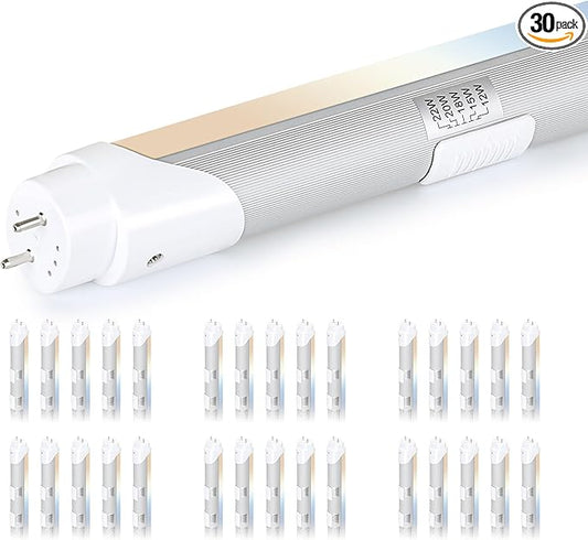 H&B Luxuries 4FT T8 LED Tube Light, Type A+B, 5 Power(12W-22W) & 5 Colors(3500K-6500K) All in 1,Plug and Play or Ballast Bypass, T8 T10 T12 Fluorescent Bulbs Replacement, ETL DLC (30Pack)