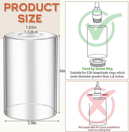 3 Pcs Clear Glossy Glass Shade Replacements for Pendant Light Fixtures Glass Lamp Shade Cover, 1-5/8 Inch Fitter E26 Base, 4"w x 6"h, Replacement Lamp Globe for Chandelier Wall Sconce