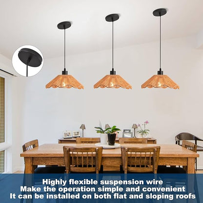 3 Pack Brown Woven Pendant Light Fixtures,11.81" Rattan Pendant Lights Farmhouse Basket Light Fixture Adjustable Boho Hanging Lamp for Kitchen Island Bedroom Dining Room Foyer Hallway