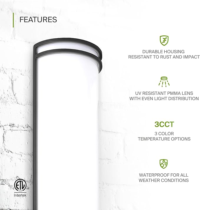 ASD 24 Inch LED Outdoor & Indoor Wall Mount Light Fixture - Matte Black Modern Wall Sconce Lighting - 25W 120-277V 3000K 4000K 5000K Adjustable Dimmable Front Door & Patio Exterior Lights - ETL