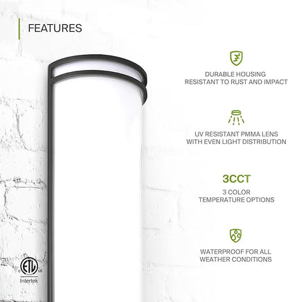ASD 24 Inch LED Outdoor & Indoor Wall Mount Light Fixture - Matte Black Modern Wall Sconce Lighting - 25W 120-277V 3000K 4000K 5000K Dimmable Front Door & Patio Exterior Lights - ETL, 2 Pack