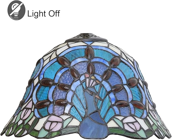 Tiffany Lamp Shade Replacement 12X7 Inch Peacock Style Handmade Red Blue Stained Glass Lampshades Only with Cap, Vintage Decorative Light Cover for Table lamp Ceiling Pendant Light,Blue