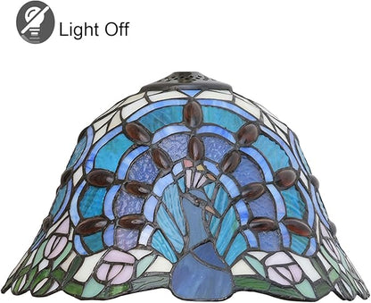 Tiffany Lamp Shade Replacement 12X7 Inch Peacock Style Handmade Red Blue Stained Glass Lampshades Only with Cap, Vintage Decorative Light Cover for Table lamp Ceiling Pendant Light,Blue