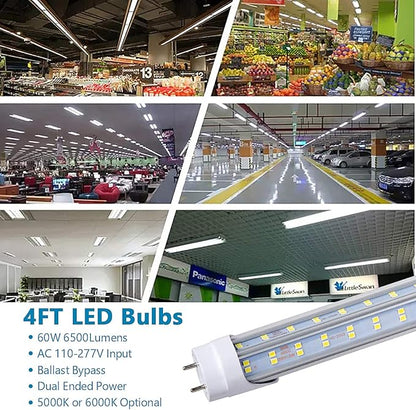 25 Pack,T8 T10 T12 LED 4FT Type B Light Bulbs, 75W 9500LM, 6000K-6500K Cold White, 4 Foot LED Fluorescent Tube Replacement, Super Bright, Dual Ended Power, Remove Ballast, Clear Cover