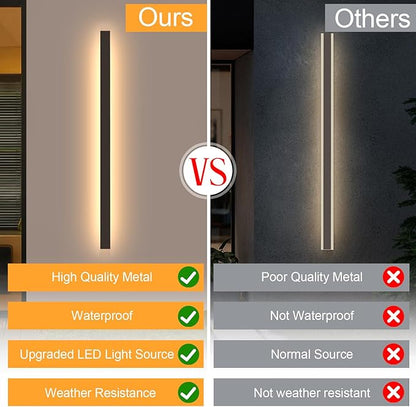 Porch Wall Lights 92.5Inch Black Outdoor Wall Light 3000K Modern Waterproof Anti Rust Exterior Wall Sconces Long LED Linear Exterior Lighting Fixtures for Patio Garage Swimming Pools