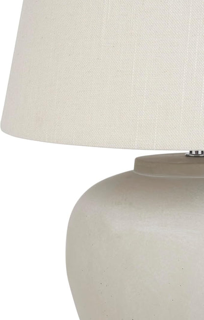 Nourison Home 20" Sand (Light Beige) Ceramic Pot Table Lamp for Bedroom, Living Room, Console, Entryway