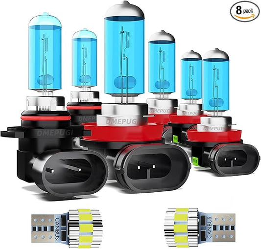 Compatible With Mazda CX-9 2013-2015, 9005 High Beam + H11 Low Beam + H11 Fog Lights + License Plate Lights,Bright Halogen Replacement Headlight Bulbs,Plug N Play,Pack of 8