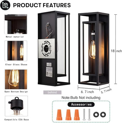 4Pack 18inch Outdoor Wall Light Fixtures,Exterior Waterproof Lanterns,Porch Sconces Wall Mounted Lighting with E26 Sockets & Glass Shades,Modern Matte Black Wall Lamps for Patio Front Door Entryway