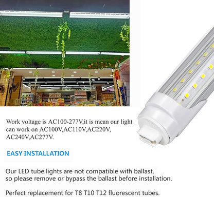 4ft T8 LED Tube Lights,36W 3600lm,White 6500K,R17d Base,45.8 inches End to End,60W F48T12 Fluorescent Bulb Replacement,Ballast Bypass,Dual-Ended Connection,Sign,Shop Lighting,Pack of 10