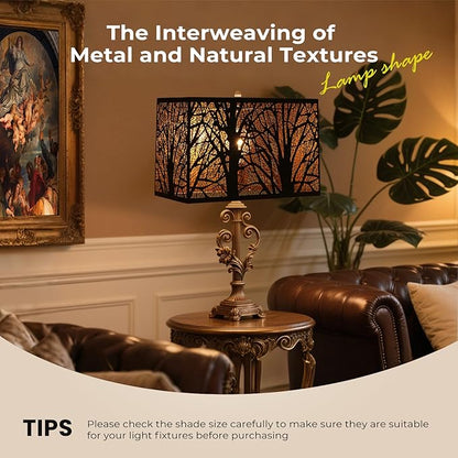 Large decorative spiderman Lamp Shade, Metal rectangular lamp shade,unique lamp shade,boho lamp shades for floor lamps,Etched Forest Tree Design, 6.8 x 12.5 x 8 inches, Black with Gold Interior