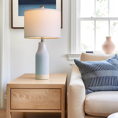 23.75inch Light Blue Modern Ceramic Bedside Lamp Set of 2 for Bedroom Decor Farmhouse Table Lamp for Living Room Office Dorm