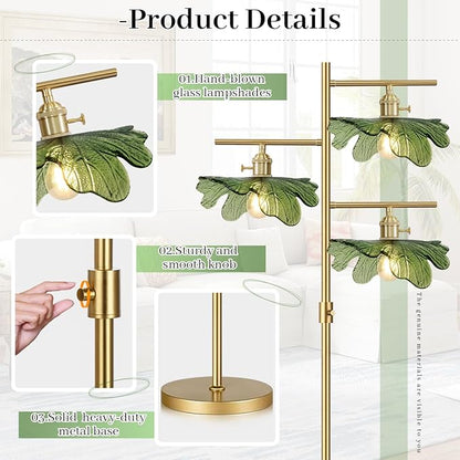 Green Glass Floor Lamp Dimmable Floor Lamp for Living Room 65“ Modern Standing Lamps Industrial Floor Lamps Gold Tall Lamps for Bedroom Study Room Office Cafe