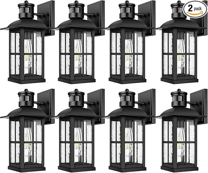 12Pack 15inch Large Outdoor Wall Lights,Modern Black Exterior Wall Light Fixture Lanterns with E26 Sockets & Tempered Glass,Waterproof Porch Lighting for Wall,Porch,Garage,Garden