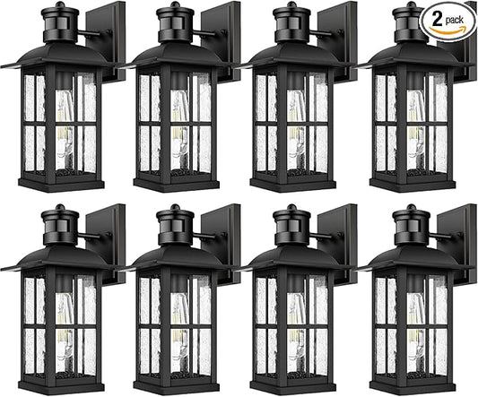 12Pack 15inch Large Outdoor Wall Lights,Modern Black Exterior Wall Light Fixture Lanterns with E26 Sockets & Tempered Glass,Waterproof Porch Lighting for Wall,Porch,Garage,Garden