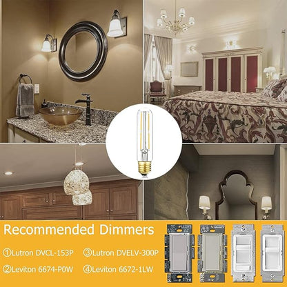 T10 Led Bulb,Dimmable Led Tubular Bulbs 4W,Equivalent to 40 Watt Incandescent Light Bulbs,400LM, Soft White 3000K,Clear Glass, E26 Base Lamp Bulb, for Cabinet Display Cabinet etc,6 Pack.