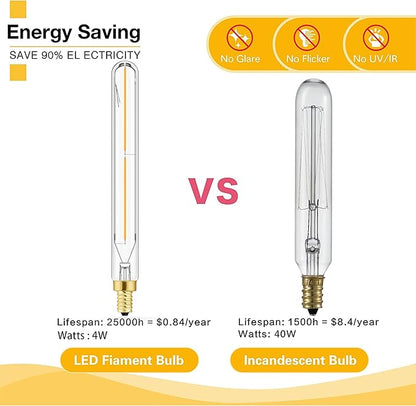 Leools E12 Led Long Bulb,7.3Inch Long Tubular Light Bulbs,T6 B11 Candelabra Bulb 40 watt for Chandeliers,Clear Glass,Warm White,2700K 400LM 4W Dimmable Tube E12 Led Edison,185mm,6Pack
