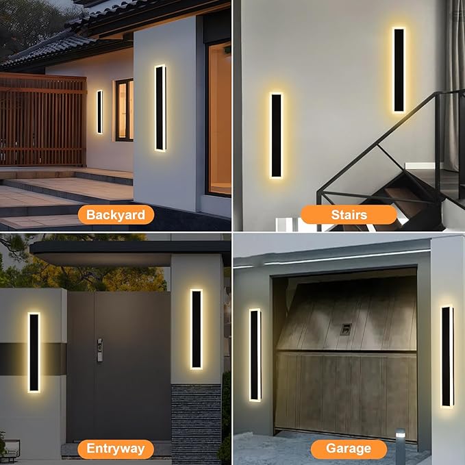 2 Pack 32In Outdoor LED Linear Wall Lights Exterior Lighting Fixtures 5CCT Dimmable Modern Outdoor Linear Wall Sconce IP65 Waterproof Black Long LED Exterior Garage Light for Front Door House
