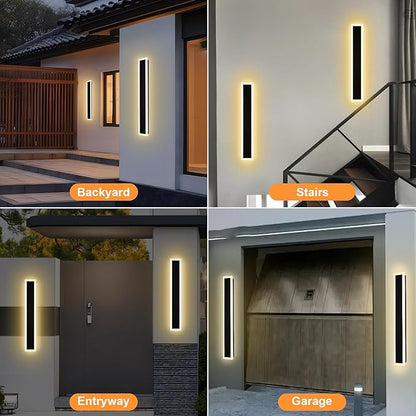 2 Pack 32In Outdoor LED Linear Wall Lights Exterior Lighting Fixtures 5CCT Dimmable Modern Outdoor Linear Wall Sconce IP65 Waterproof Black Long LED Exterior Garage Light for Front Door House