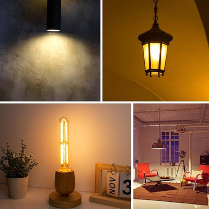Tubular Light Bulb 7.3 Inch Dimmable T10 LED Bulb E26 6W 60 Watts Edison Bulbs Amber 2200K Warm White,185mm Long for Wall Sconces, Pendant, Livingroom, 4-Pack