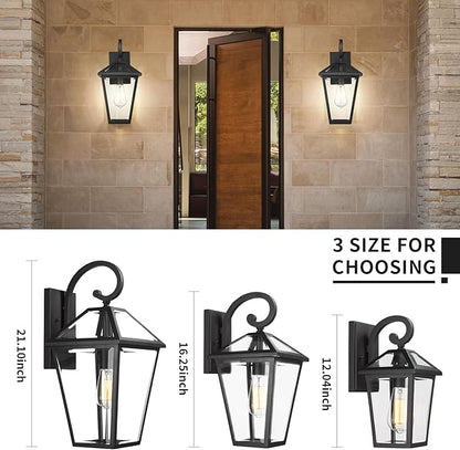 Outdoor Wall Light Fixtures, Waterproof Exterior Wall Lanterns with Glass, Outside Wall Sconces, Front Porch Lights for House Garage Doorway Patio 7H1B-M-2PK BK