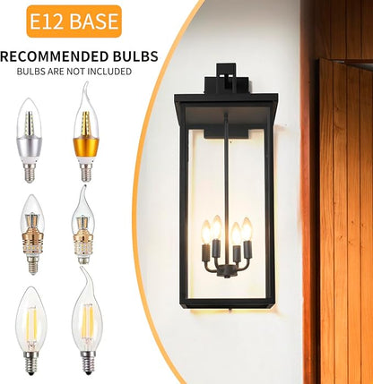30" Extra Large Outdoor Wall Lights Exterior Wall Sconce,Black Outdoor Garage Lights,Modern Exterior Light Fixtures,Waterproof Outdoor Porch Lights for House,Front Door Light Fixture E12 Base