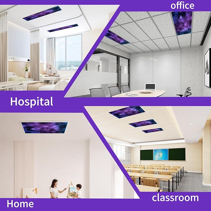 2pcs Fluorescent Light Covers - Light Covers for Ceiling Lights Classroom, Magnetic Light Filters for Office, Hospitals, Home 4 x 2 Feet (purple nebula)