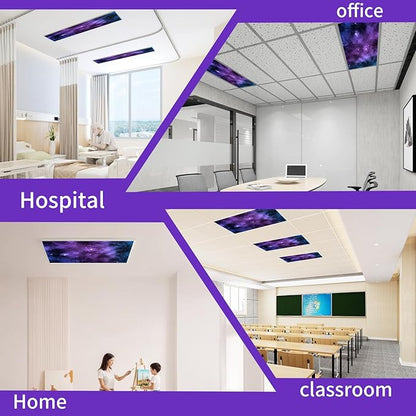 2pcs Fluorescent Light Covers - Light Covers for Ceiling Lights Classroom, Magnetic Light Filters for Office, Hospitals, Home 4 x 2 Feet (purple nebula)