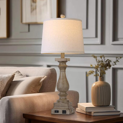 28" Tall Farmhouse Table Lamps Set of 2 with USB C+A Ports and AC Outlet, 3 Way Touch Control Rustic Bedside Lamp for Bedroom, Brown Vintage Nightstand Lamp for Living Room Office