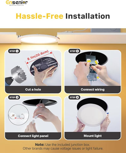 Ensenior 24 Pack 8 Inch LED Recessed Ceiling Light, Dimmable, 2700K-5000K 5CCT, 1600LM 18W 120V, High Brightness Dimmable Canless Wafer Downlight - ETL&FCC&IC