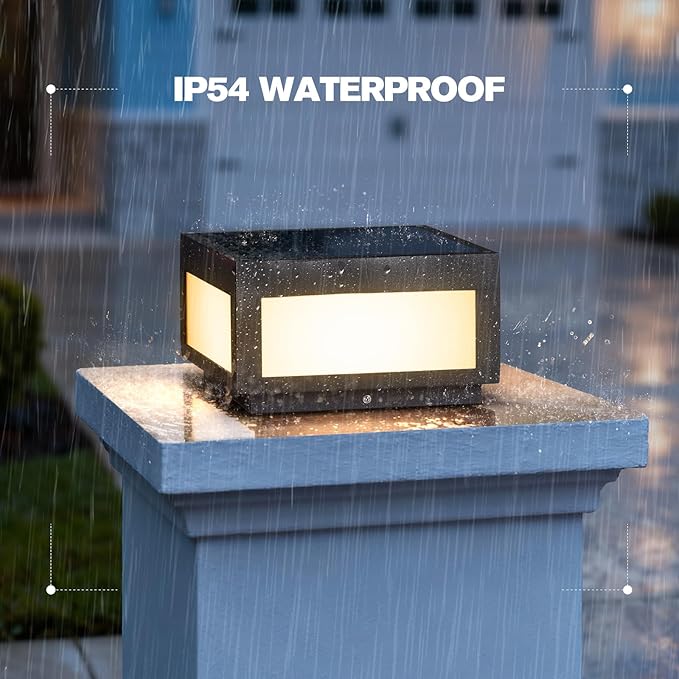 9.84" Solar Post Lights, 3000K LED Solar Pillar Lights Outdoor, IP54 Waterproof Outdoor Lamp Post Light, Dusk to Dawn Column Lighting for Posts Fence Outside Entrance Yard Patio Driveway