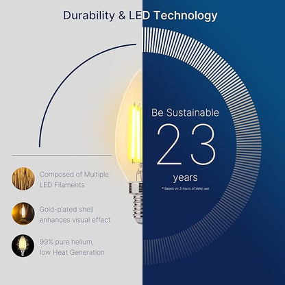 FLSNT LED Candelabra Light Bulbs 40W Equivalent, B11 E12 Small Base Chandelier Bulbs, 2200K Warm White, Dimmable, 330LM, Amber Glass Finishing, 12 Pack UL,CA65 Listed.