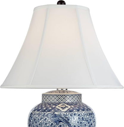 Barnes and Ivy Shonna Garden Bird 27" Tall Jar Traditional Table Lamps Set of 2 Blue Porcelain White Shade Living Room Bedroom Bedside Nightstand House Office Home Kitchen Entryway Console