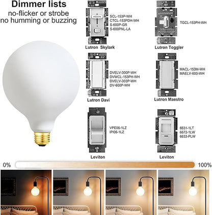 Leools G40 LED Light Bulb 3000K Soft White 4W Dimmable Flick-Free Matt White CRI95 438LM, 40W Equivalent Vintage LED Edison Globe Light Bulb,E26 Standard Base,1Pack