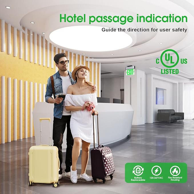 Green LED Edge Lit Exit Sign Brushed Aluminum Housing, UL Listed Emergency Exit Signs Single Sided Clear Acrylic with Battery Backup, AC 120-347V Hardwired Exit Lights, Top/Side/Wall Mount (2 Pack)