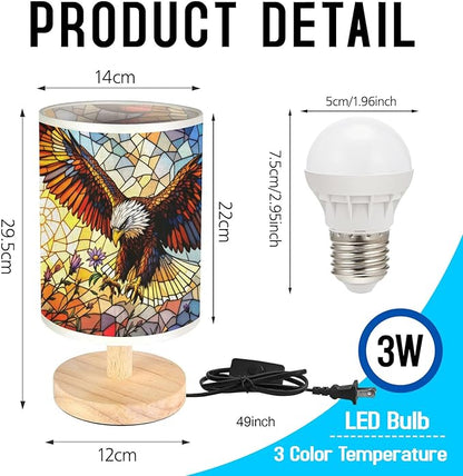 Eagle with Flower Table Lamp LED 3-Color Pressed Bedside, Eagle with Flower Shade Lamp with Wood Base for Bedroom Living Room Desk Office TL01
