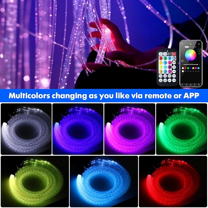 AZIMOM 100pcs 9.8ft Side Glow Fiber Optic Sensory Light for Autism Room,16w Twinkle&Sound Activated Light Box,Fiber Optic Curtain 3x0.75mm Flash Point Light Up Cable