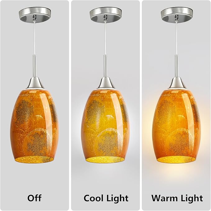 Oval Glass Lamp Shade Cover for Kitchen Pendant Light over Island, Orange Stone Crackle Hanging Ceiling Light Fixture Replacement, 7x4.71" with 1.65" Fitter, Pendant Chandelier Glass Shade 1 Pack