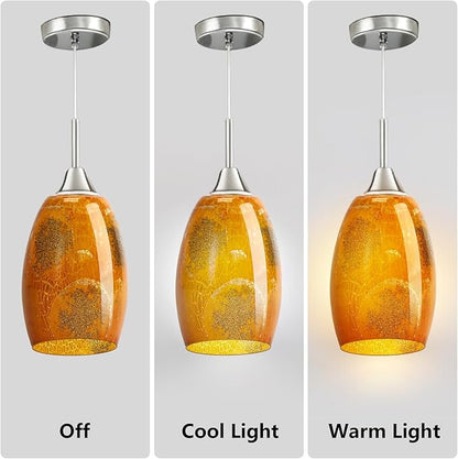 Oval Glass Lamp Shade Cover for Kitchen Pendant Light over Island, Orange Stone Crackle Hanging Ceiling Light Fixture Replacement, 7x4.71" with 1.65" Fitter, Pendant Chandelier Glass Shade 3 Pack