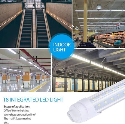 4Pack R17d V shaped Rotatable 2pin base 8 foot led bulbs Double Row 65W,Need Bypass Ballast,Replace 150W Fluorescent Shop Lights Dual-Ended Power, Cold White 6000K,clear Cover, AC 90-277V
