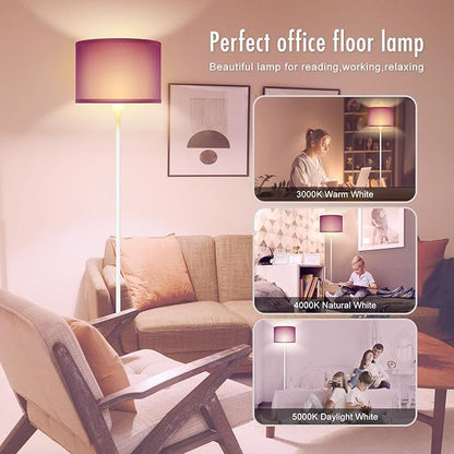 Floor Lamp, Standing Lamp, Modern Stand Up Lamps with Purple Lampshade, 59" Tall, Foot Switch, Simple Living Room Decor for Kids Room, Girls Room, Den, Office - White(NO Bulb,E26 Base)