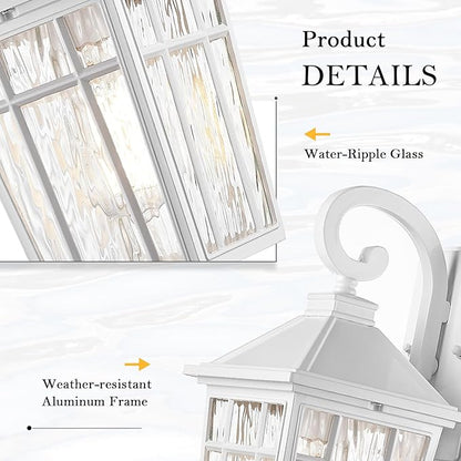 Darkaway Outdoor Wall Lights for House, Exterior Lighting Fixtures Wall Mount Outside Porch Lights Waterproof White Outdoor Sconce Lights with Water Ripple Glass for Patio Garage Front Door