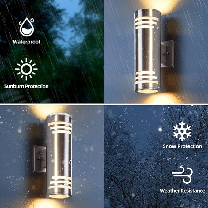 SHIMR Smart Porch Lights RGBCW 2 Pack, Color Changing Outdoor Wall Lights Stainless Steel Outdoor Light Fixture with Remote for House Garage, Compatible with Alexa Google Assistant